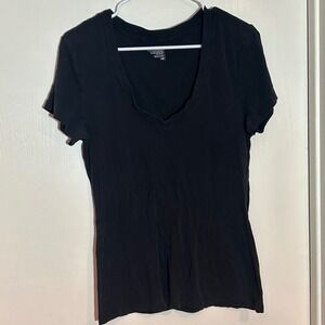 Old Navy Womens Black 100% Cotton Short Sleeve Deep V-Neck T-Shirt Size L
